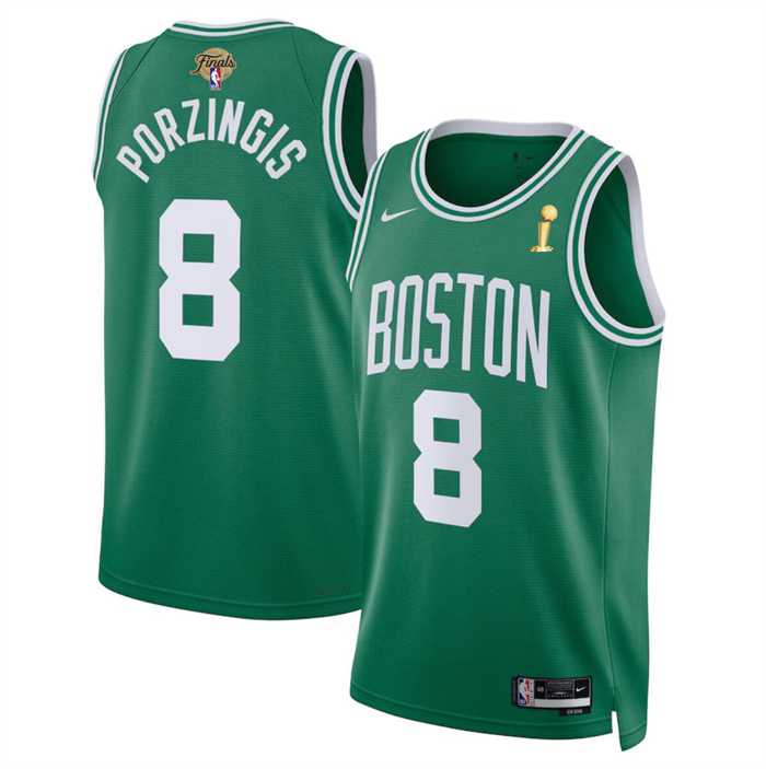 Men%27s Boston Celtics #8 Kristaps Porzingis Kelly Green 2024 Finals Champions Icon Edition Stitched Basketball Jersey Dzhi